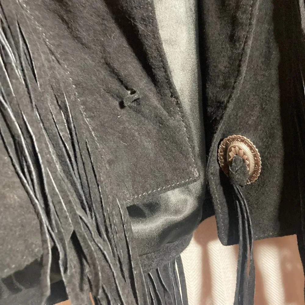 Scully Western Black Suede Fringe Concho Jacket Womens 12 Cropped Bolero Leather - Picture 4 of 8